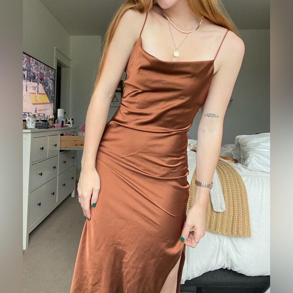 Brown Silk Midlength Dress